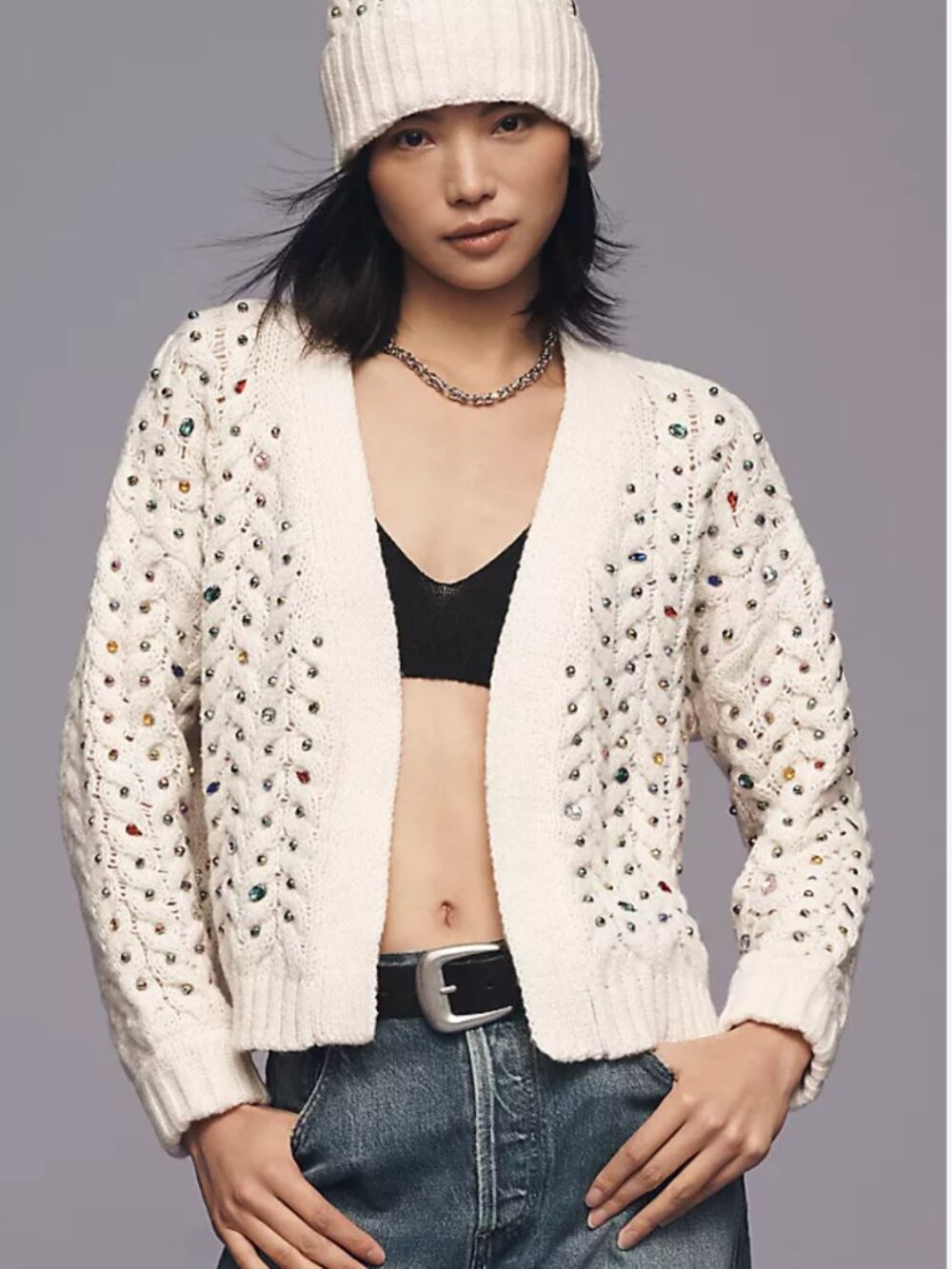 Maeve Anthro NWT Jeweled Cable Knit Cardigan